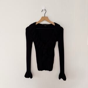 Ralph Lauren Black Label Women's Black Silk Ruffle Ribbed Blouse Size Small